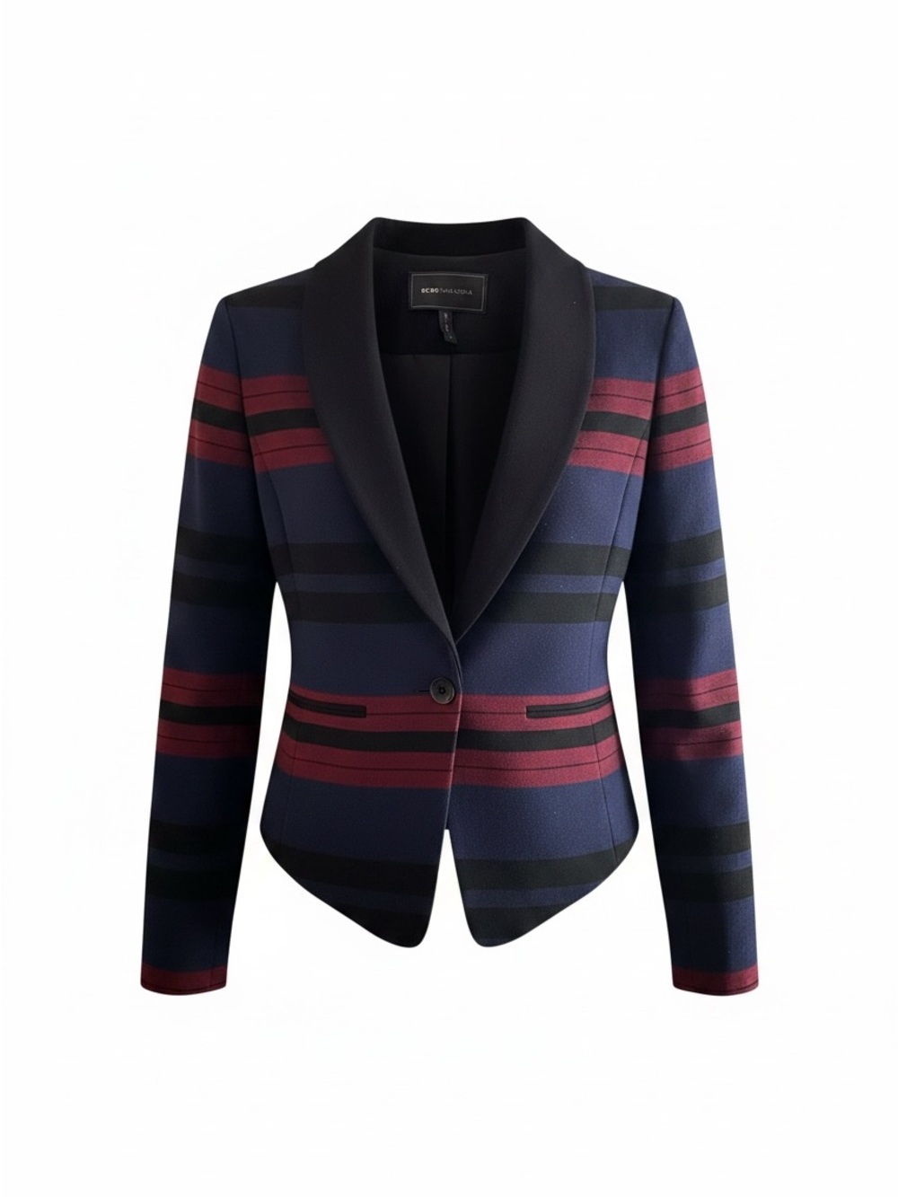BCBGMaxAzria Navy Blazer with Burgundy & Black Stripes